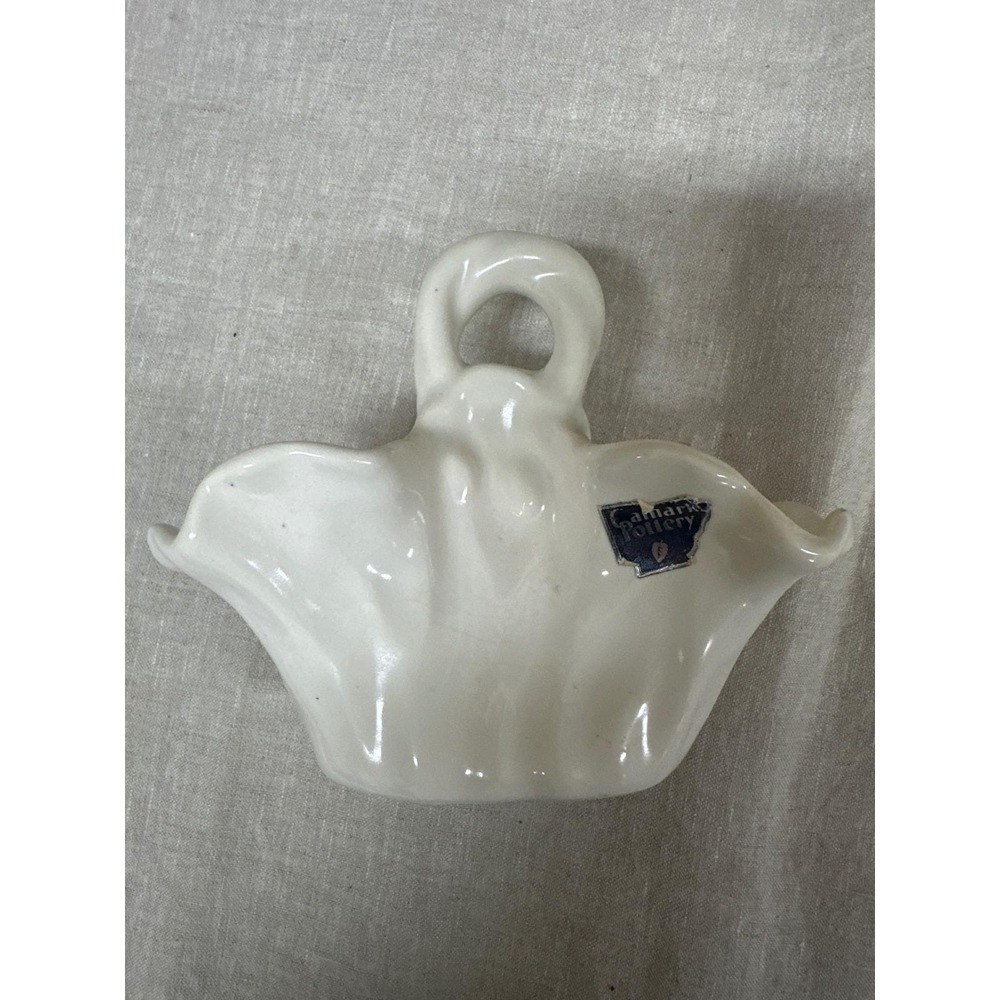 Camark Pottery Vintage Double Cornucopia Vase White Glossy Ceramic Mid Century